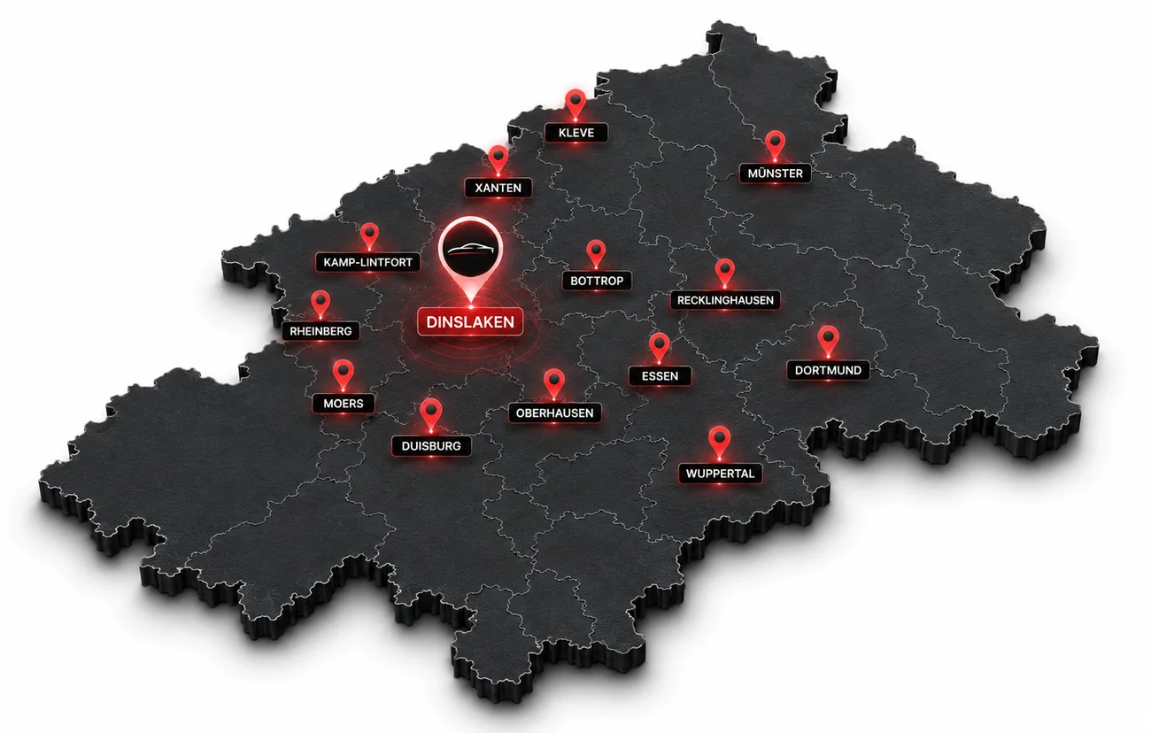 Einzugsgebiet TORU Kfz-Gutachter: Dinslaken und Umgebung – Duisburg, Oberhausen, Moers, Bottrop, Essen, Kamp-Lintfort, Rheinberg, Xanten und mehr